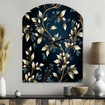 Gold And Blue Royal Botanical Vines - Asymmetric Metal Wall Clock